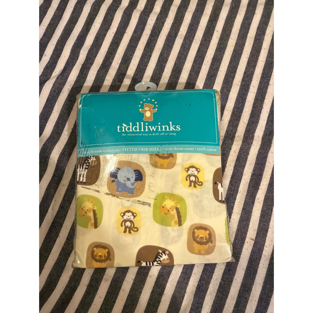 Tiddliwinks Safari Friends Fitted Crib Sheet 100% Cotton 200 Thread Count NIP